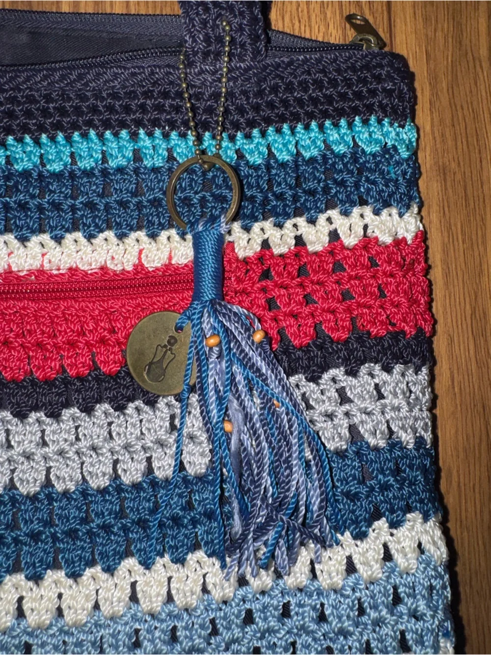 THE SAK Amberly Crochet Blue HOBO HANDBAG Red White Blue